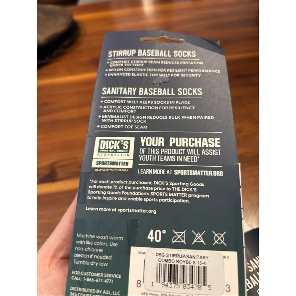 Dick’s Sporting Good Set of 2 Stirrup + Baseball Socks Combo Packs Size Small